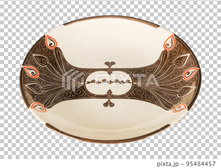 A vintage oriental ceramic plate isolated on a white background 95484457