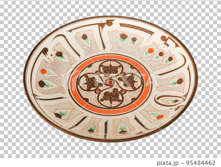 A vintage oriental ceramic plate isolated on a white background 95484462