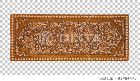 A wooden carved ornament isolated on a white background A wooden carved ornament isolated on a white background 95484476
