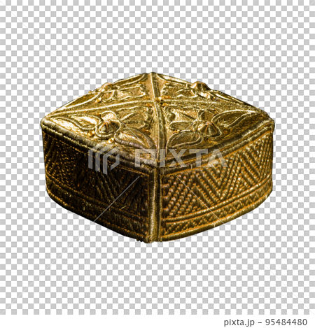 A golden headdress with decorative elements and ornaments on a white background A golden headdress with decorative elements and ornaments on a white background 95484480