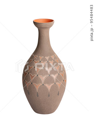 A brown clay vase isolated on a white background 95484483