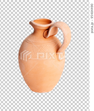 A brown clay jug isolated on a white background A brown clay jug isolated on a white background 95484490