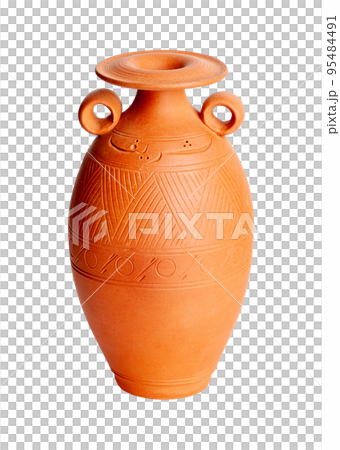 A brown clay jug isolated on a white background 95484491