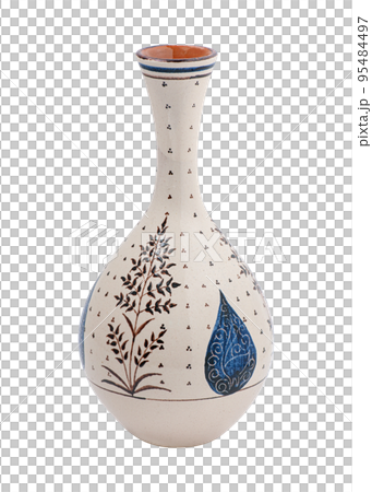 A vintage oriental ceramic vase isolated on a white background A vintage oriental ceramic vase isolated on a white background 95484497