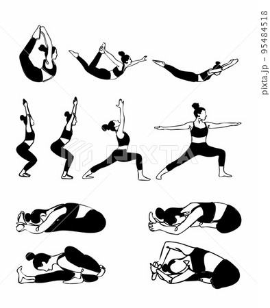 Yoga Poses Collection Set Black Icons Isolated... - Stock Illustration  [95484518] - PIXTA