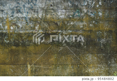 Concrete surface with green mold and moss, grungy vintage 95484802