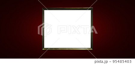 Antique art fair gallery frame on royal red wall at auction house or museum exhibition, blank template with empty white copyspace for mockup design, artwork concept Antique art fair gallery frame on royal red wall at auction house or museum exhibition, blank template with empty white copyspace for mockup design, artwork concept 95485403