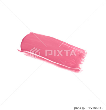 Pastel pink beauty swatch, skincare and makeup cosmetic product sample texture isolated on white background, make-up smudge, cream cosmetics smear or paint brush stroke closeup 95486015