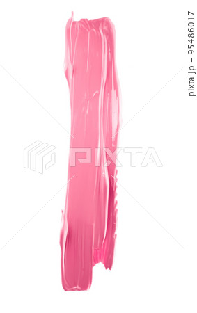 Pastel pink beauty swatch, skincare and makeup cosmetic product sample texture isolated on white background, make-up smudge, cream cosmetics smear or paint brush stroke closeup 95486017