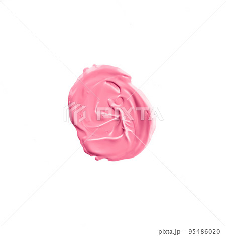 Pastel pink beauty swatch, skincare and makeup cosmetic product sample texture isolated on white background, make-up smudge, cream cosmetics smear or paint brush stroke closeup 95486020
