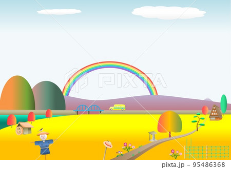 虹秋田舎稲穂田んぼ山バス合掌 虹秋田舎稲穂田んぼ山バス合掌 95486368