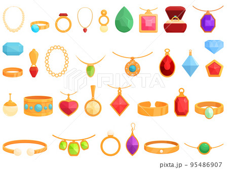 Jewelry store icons set cartoon vector. Fashion retail. Buy beauty 95486907