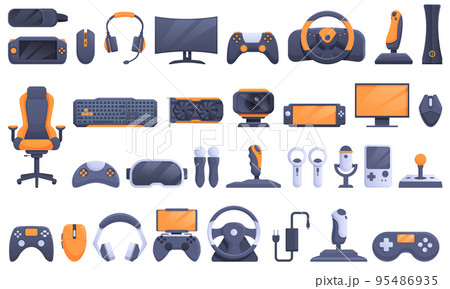 Game accessories icons set cartoon vector. Videogame controller. Console gamepad 95486935