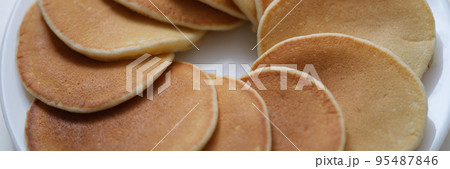 Plate with fresh tasty homemade pancake, hot delicious meal for breakfast 95487846