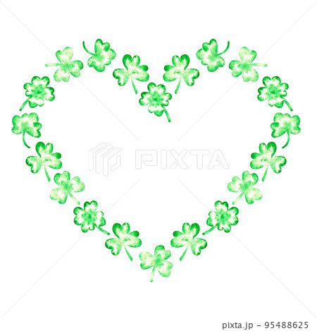 A heart made of clover. St. Patrick's Day. Watercolor illustration. Isolated on a white background. 95488625