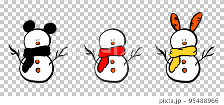 手書きの雪だるま3点セットパターン1カラー 手書きの雪だるま3点セットパターン1カラー 95488966
