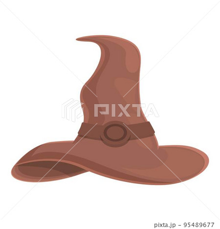 Brown magic hat icon cartoon vector. Circus wand. Top show 95489677