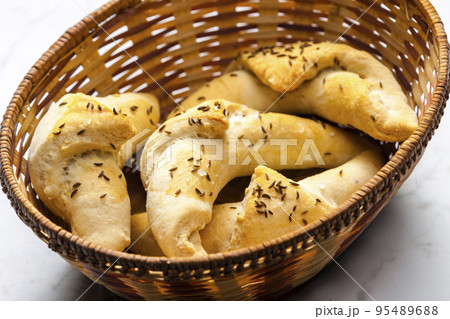 homemade rolls with salt and cumin 95489688