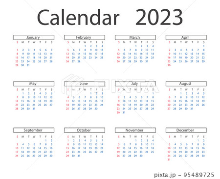 Calendar 2023 year. Vector illustration. The week starts on Sunday. 95489725
