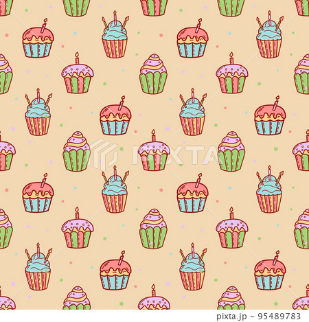 Cute cupcakes and muffins seamless pattern. Flat vector illustration 95489783