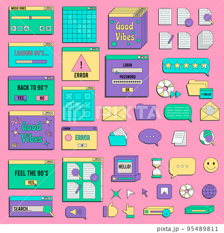 Set of vaporwave UI and UX elements. PC retro...のイラスト素材 [95489811] - PIXTA