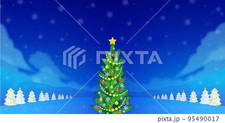雪の中のクリスマスツリー 野外イベント 95490017