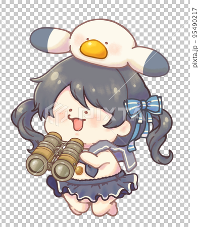 カモメと一緒　マリンセーラーの女の子　双眼鏡持ち　ブラックver 95490217