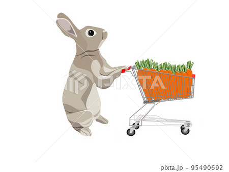 買い物カゴを押すうさぎイラスト 買い物カゴを押すうさぎイラスト 95490692