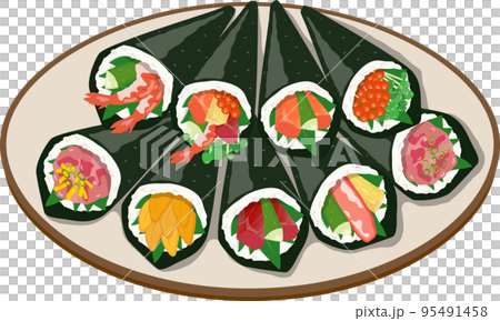 皿盛りの手巻き寿司　白皿　 95491458