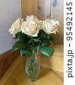 Bouquet of fresh roses in crystal vase. Studio Photo 95492145