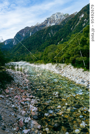 横尾大橋からの風景　梓川と山並み 95492679
