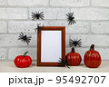 Thanksgiving, Halloween holiday poster design. Spiders on the wall. 95492707