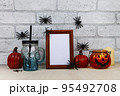 Thanksgiving, Halloween holiday poster design. Spiders on the wall. 95492708