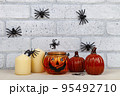 Thanksgiving, Halloween holiday poster design. Spiders on the wall. 95492710