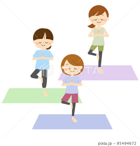 ヨガをしている若い女性たち 95494672