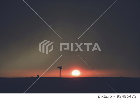 Pampas sunset landscape, La pampa, Argentina 95495475