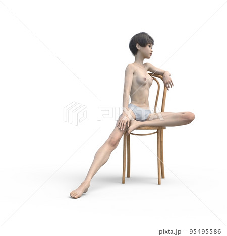 ポーズする女性　ヌード　perming3DCGイラスト素材 95495586
