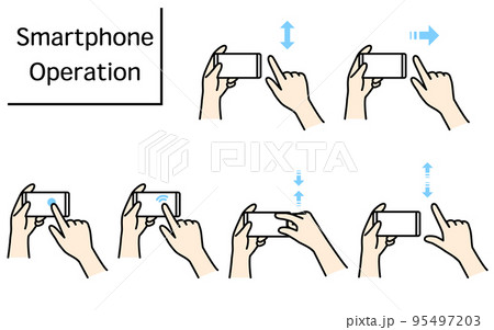 スマートフォンを操作（ピンチ・ズーム・スワイプ・フリック・タップ・ダブルタップ）する動作のイラスト 95497203