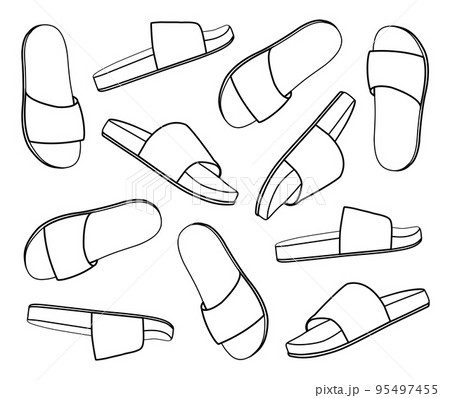 Set of shoes hand draw doodle outline sketch Set of shoes hand draw doodle outline sketch 95497455