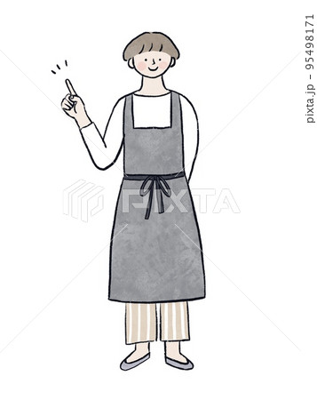 人差し指を上げるエプロンの女性 95498171