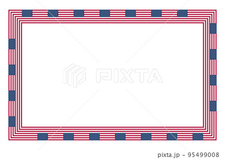 Flag of the United States, rectangle frame. Border made of the repeated motif of the national flag of the United States of America. White five-pointed stars on blue ground, with red and white stripes. Flag of the United States, rectangle frame. Border made of the repeated motif of the national flag of the United States of America. White five-pointed stars on blue ground, with red and white stripes. 95499008