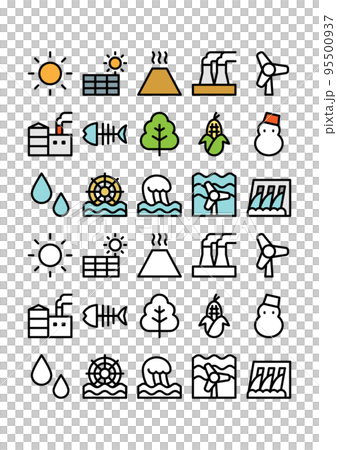 可再生能源顏色和單色圖標集 95500937