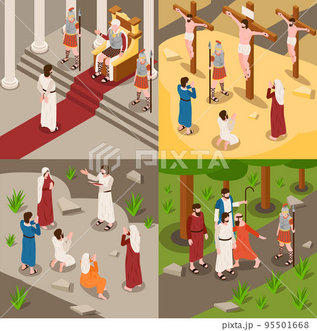 Jesus Life Concept Icons Set 95501668