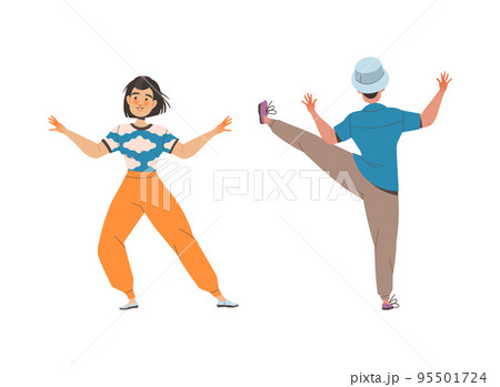 Man and Woman Character Practicing Tai Chi and Qigong Exercise Vector Set 95501724