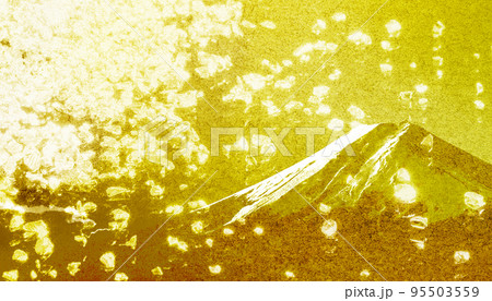 金色の富士山と桜吹雪の和風背景素材｜ゴールド_キラキラ_ざらざら_花吹雪_壁紙_正月_年賀状 95503559