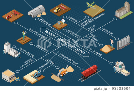 Wheat Grain Industry Isometric Flowchart 95503604