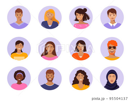 Set of portraits, avatars with cute vector characters Set of portraits, avatars with cute vector characters 95504137