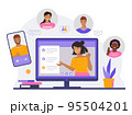 Video conference, group video chat. Business team faces, video meeting online 95504201