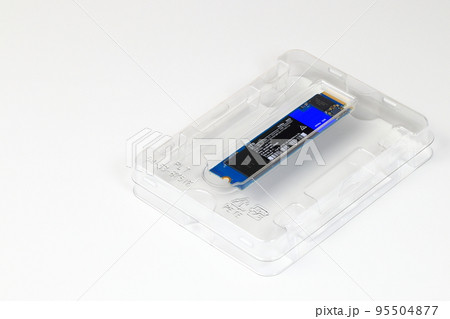 NVME PCIE, M.2 SATA SSD hard drive in PETE package   isolated on white background NVME PCIE, M.2 SATA SSD hard drive in PETE package   isolated on white background 95504877