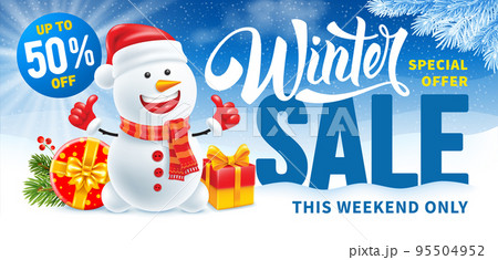 Christmas And New Year Winter Sale Template With Snowman 95504952